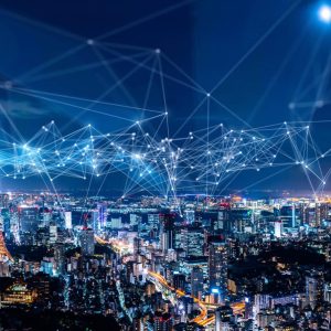 Smart city and communication network concept. IoT(Internet of Things). ICT(Information Communication Network).